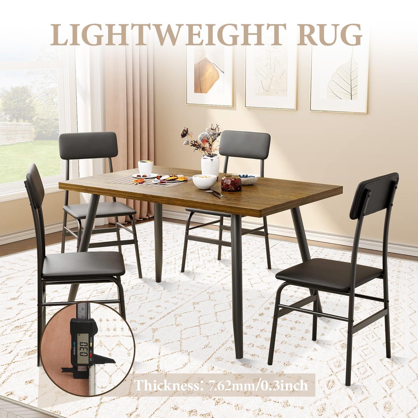 Area Rug Living Room Rugs 8x10 - Large Soft Boho Geometric Rug, Non-Slip Foldable Washable Rugs Non Shedding Morden Indoor Floor Carpet for Living Bedroom Office Dining Room (Beige,8' x 10')