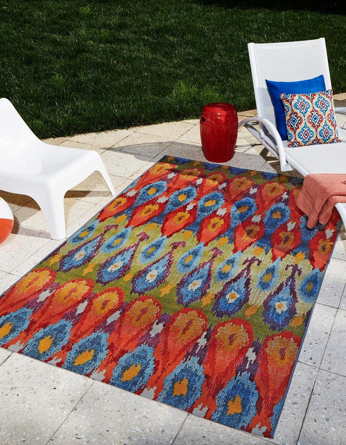 Unique Loom Outdoor Modern Collection Area Rug - Ikat (10' x 14' 1" Rectangle Multi/Burgundy)
