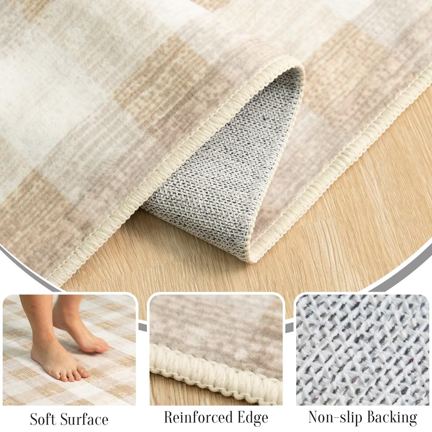 COLORPAPA Checkered Area Rug 5x7, Washable Rugs for Living Room, Modern Neutral Non Slip Indoor Carpet for Bedroom Office Patio Dining Room (Beige)