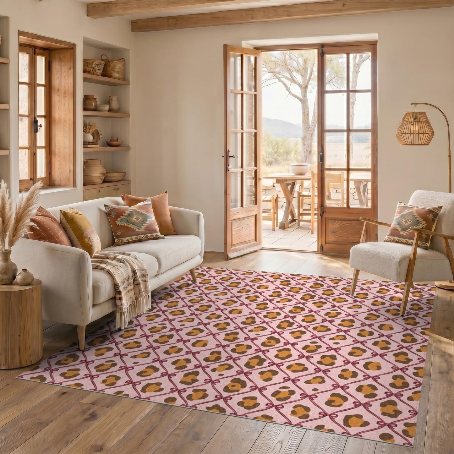 Adiugt 5'x7' Washable Area Rug Spotted Throw Displaying Geometric Arrangements Leopard for Guest Room, Lounge, Apartment, Non-Slip Low Profile
