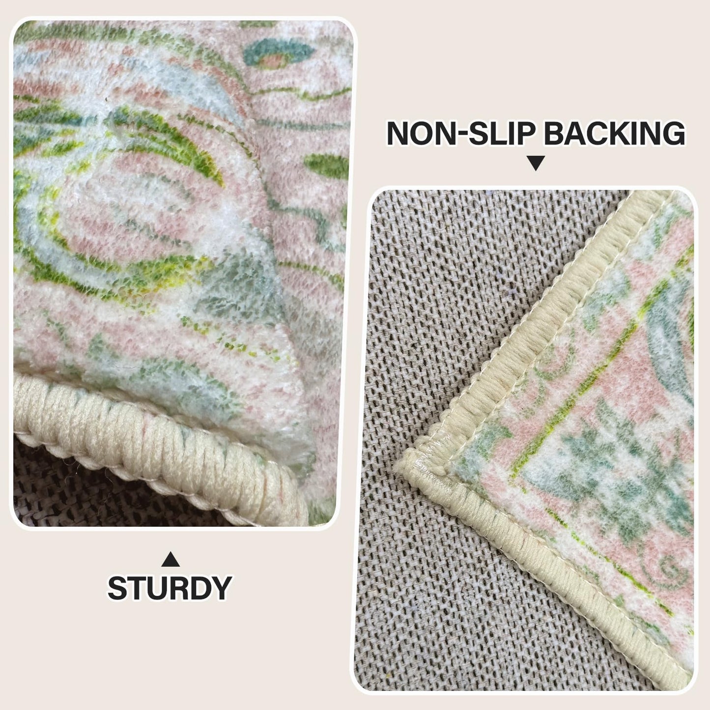 Vhong Boho Area Rugs Vintage Washable Neutral Modern Dusty Pink and Green 3x5 Non Slip Small Carpet for Nursery Living Room Dining Room Bedroom Farmhouse Girls' Room