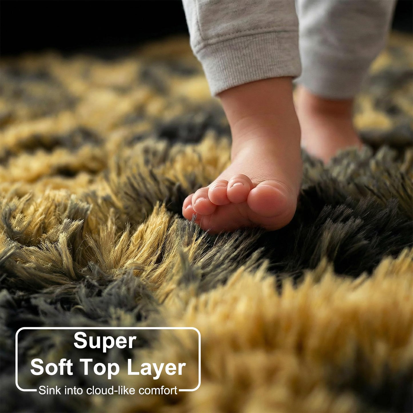 Amdrebio Black Gold Yellow Grey Rugs for Bedroom Living Room Decor, Fluffy Furry Fuzzy Shaggy Area Rug 4x6 for Kids Room Dorm Home Office, Modern Cool Leopard Cheetah Shag Carpet for Teen Boys Men
