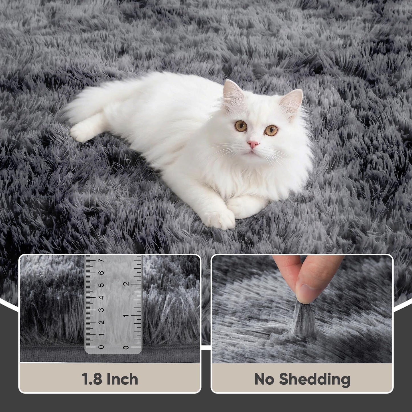 8x10 Area Rugs for Living Room Bedroom: Black Grey Soft Fluffy Shag Upgrade Non-Slip High Pile Carpet Large Fuzzy Plush Indoor Floor Decor Shaggy Rug for Kid Boys Girls Playroom Nursery Modern Home