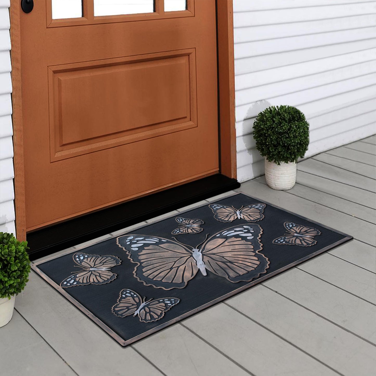 A1HC Rubber Welcome Doormat for Outdoor Entrance, Non-Slip Backing Front Door Mat for High Traffic Area Use, Fun Designed Entrymat, 18"x30" Butterflies Copper