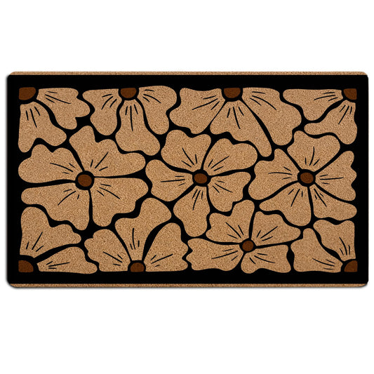 FLAWAFLOMA Boho Floral Door Mat, Boho Abstract Minimalist Flower Faux Coir Doormat Outdoor Entrance, Abstract Botanical Floral Welcome Mats for Front Door Porch, Rugs for Entryway Indoor, 17x30 Inch