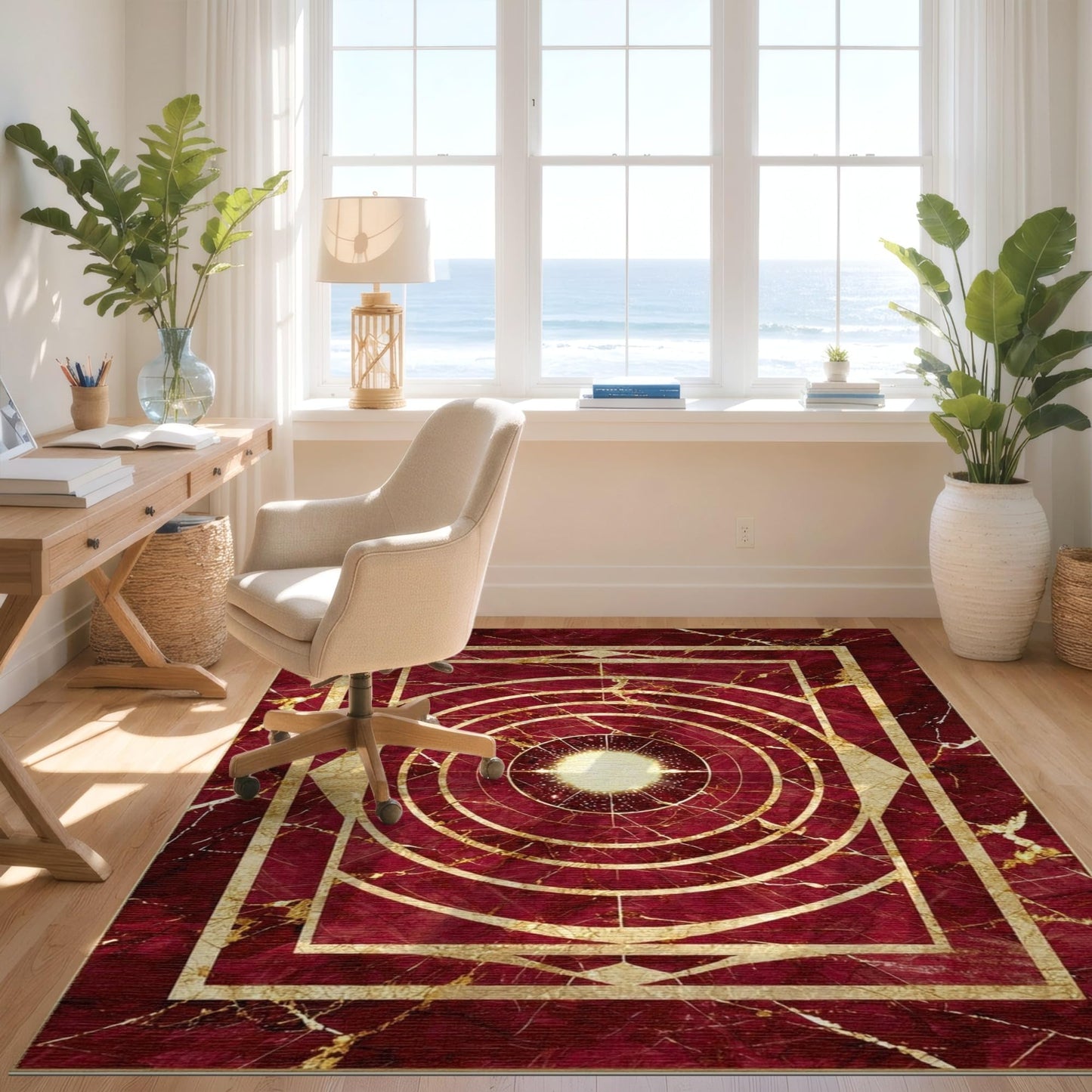 Design&I 4'x6' Ruby and Gold Centerpiece Geometric Washable Area Rug