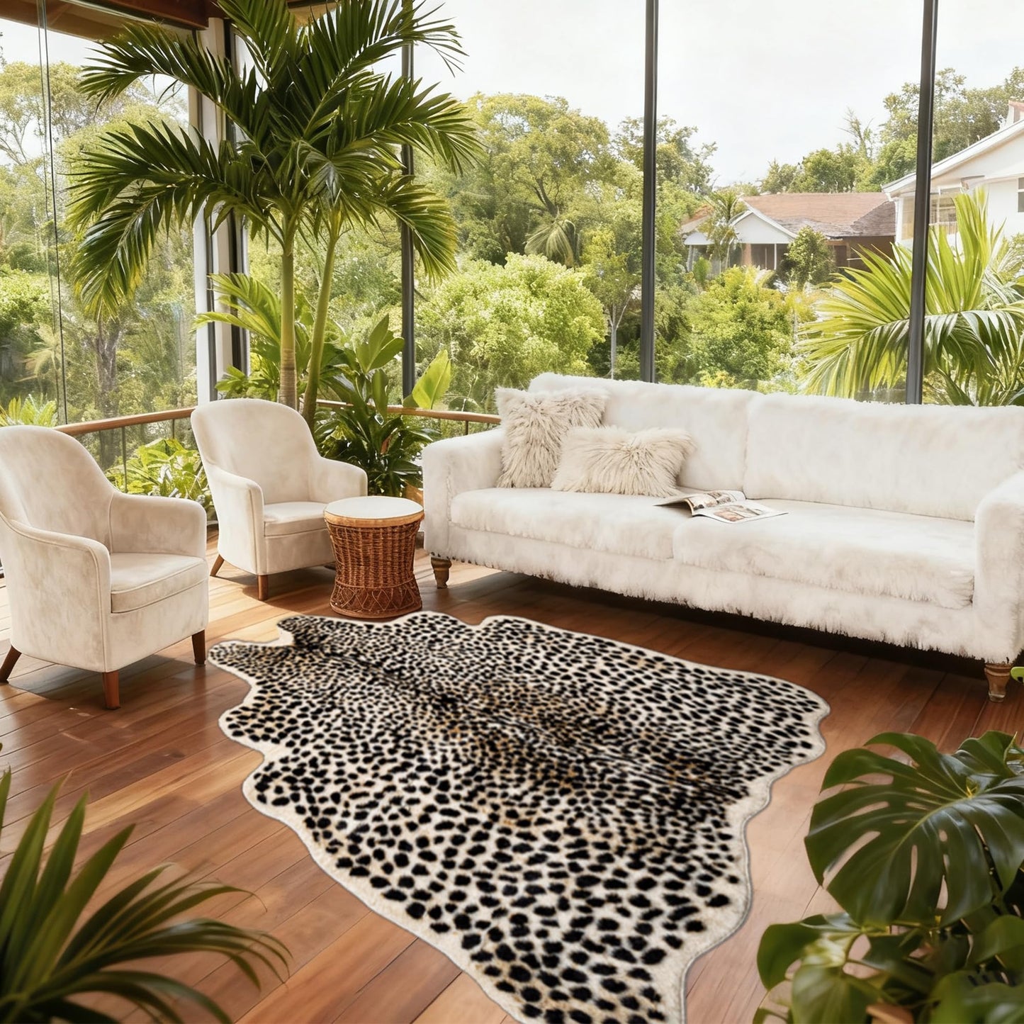 Mibathni Cheetah Print Rug, Leopard Rug Faux Cowhide Animal Skin Fur Hide Cheetah Area Rug Carpet for Living Room Bedroom Western Decor 6.7 x 5.2ft