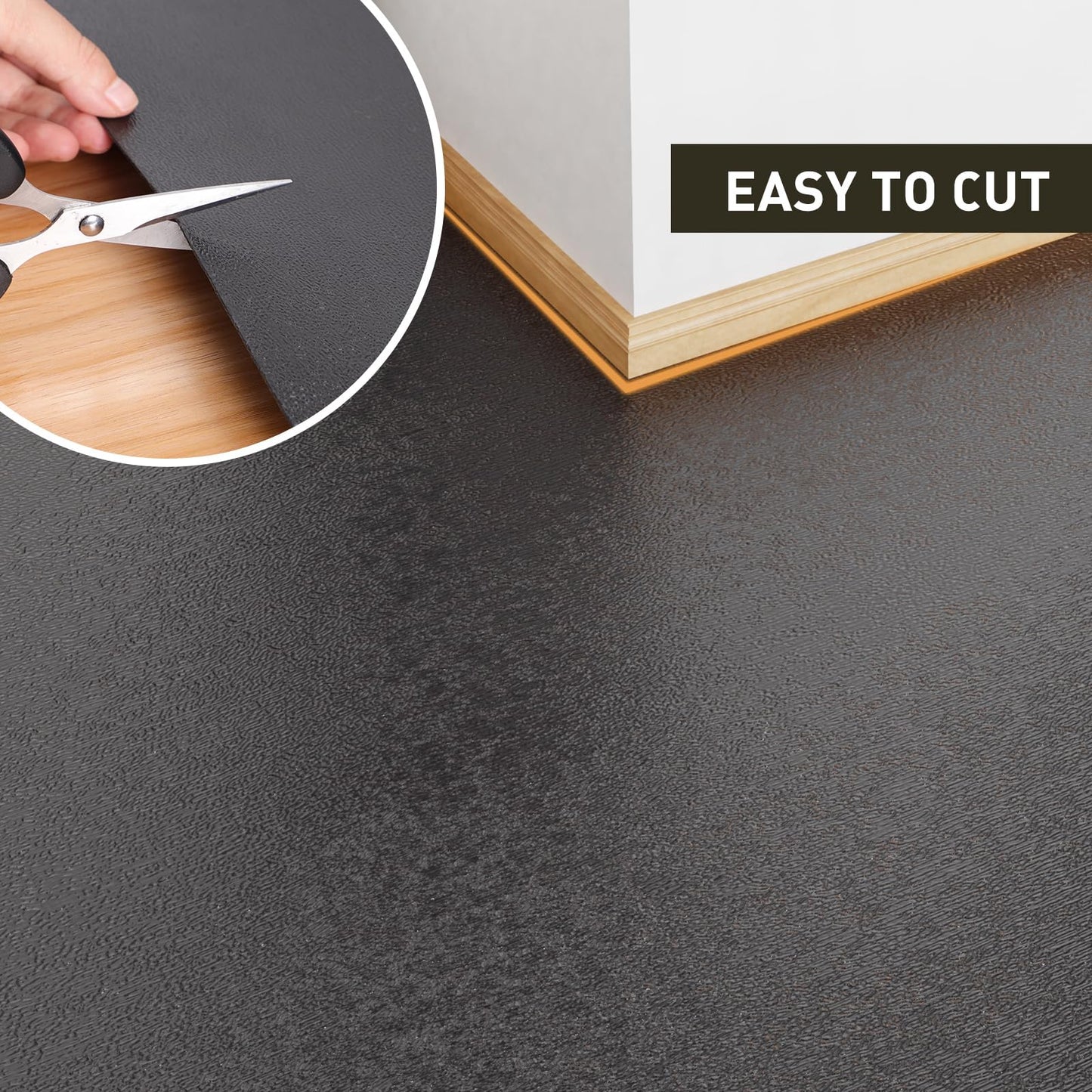 ZPAI Area Floor Mat for Home, 5'×7' Large Black No Slip Waterproof Vinyl Area Rug for Dining Room, Spill Resistant Hard Floor Protector Cover for Mud Room, Easy Clean Splat Mat for Under High Chair