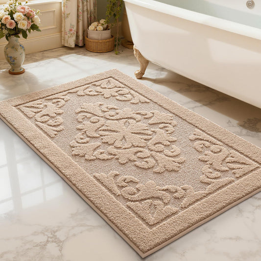 LUMI Ultra Absorbent Bathroom Rug Non Slip Rubber Backing, Machine Washable Bath Mat Soft Premium Microfiber, Elegant Floral Bath Rugs Quick Dry for Bathtub and Shower Floor, Decor, 24x36