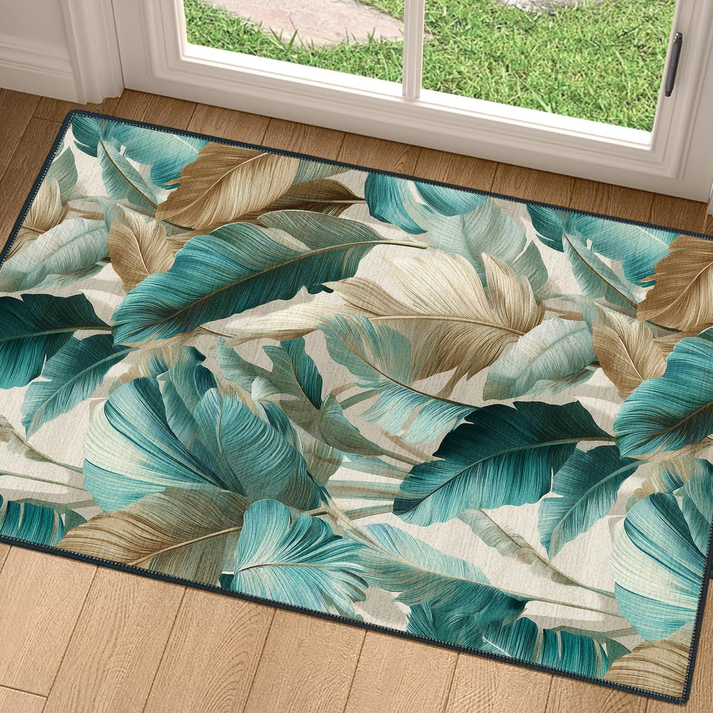 2x3FT Tropical Leaves Area Rug – Indoor Entryway, Non Slip Kitchen and Hallway Floor Mat, Washable Decorative Front Door Rug