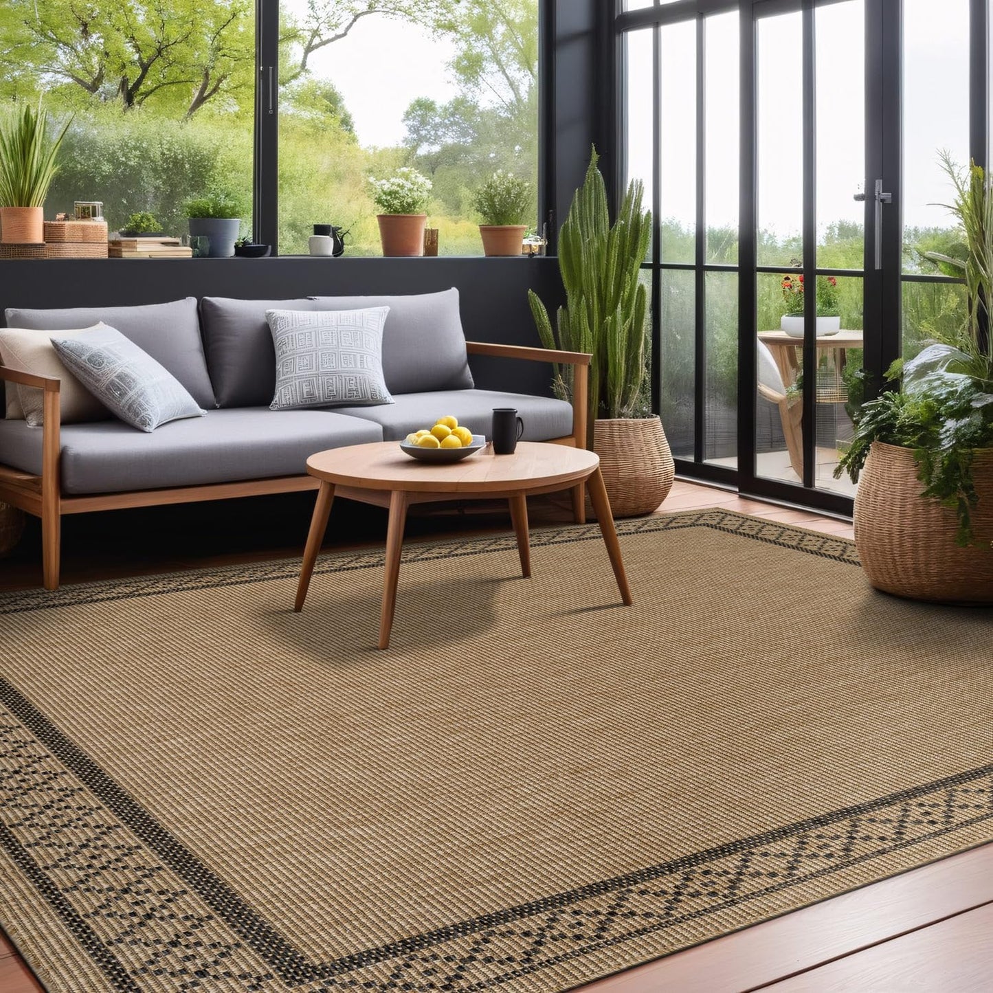 Luul Home Easy Jute Rugs 9x12 Frame Natural Color Living Room Indoor Outdoor Area Rug for Patio and Kitchen Rug High Traffic Washable Easy to Clean Solid Boho Woven Design Carpet (9 x 12)