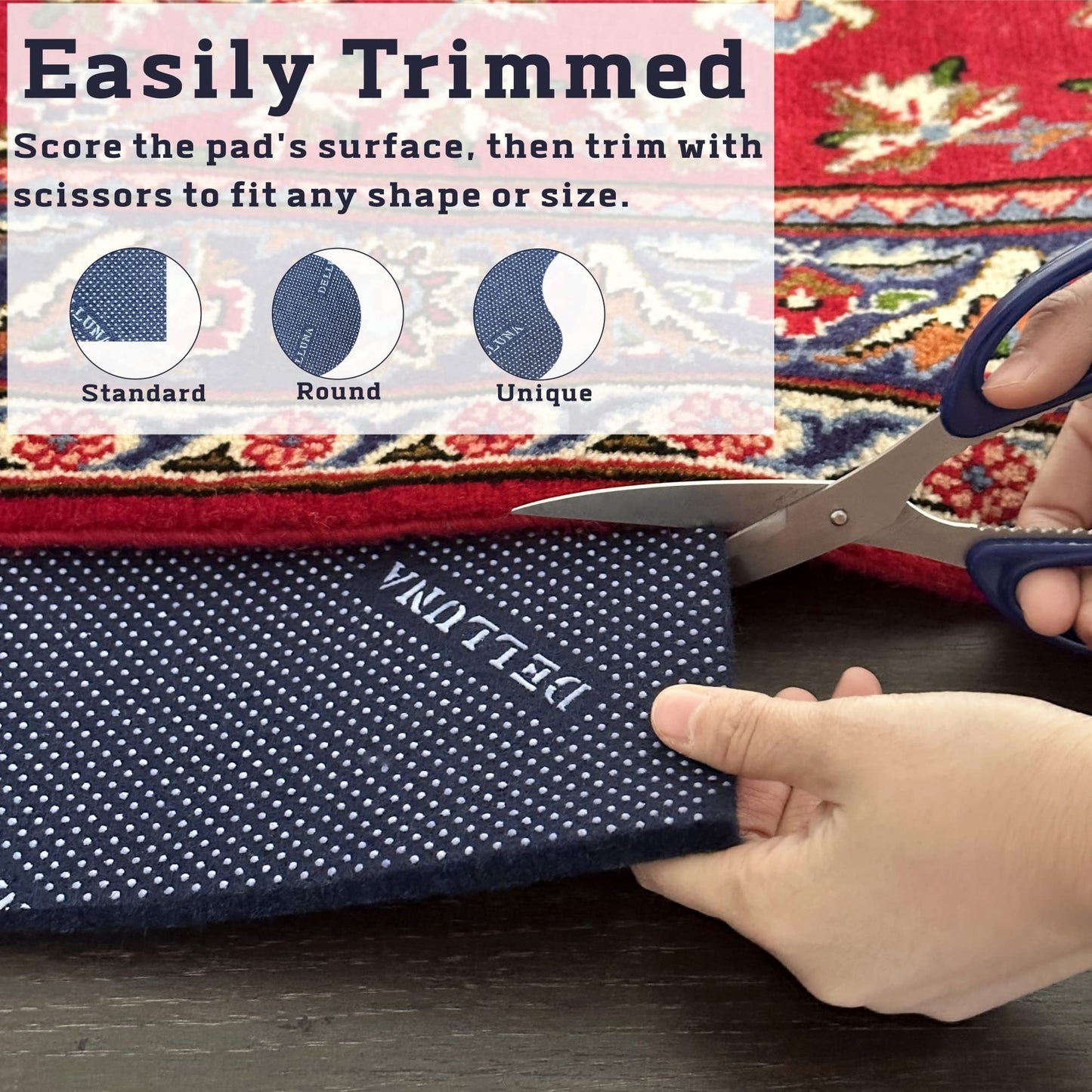 DELLUNA Non-Slip Area Rug Pad 2'x3', 3/8" Thick Double Side Rubber + Felt, Premium Deluxe Cushioned- Safe for All Floors, Adds Comfort and Protection, Ultra Strong Grip, Stop Rug from Moving.
