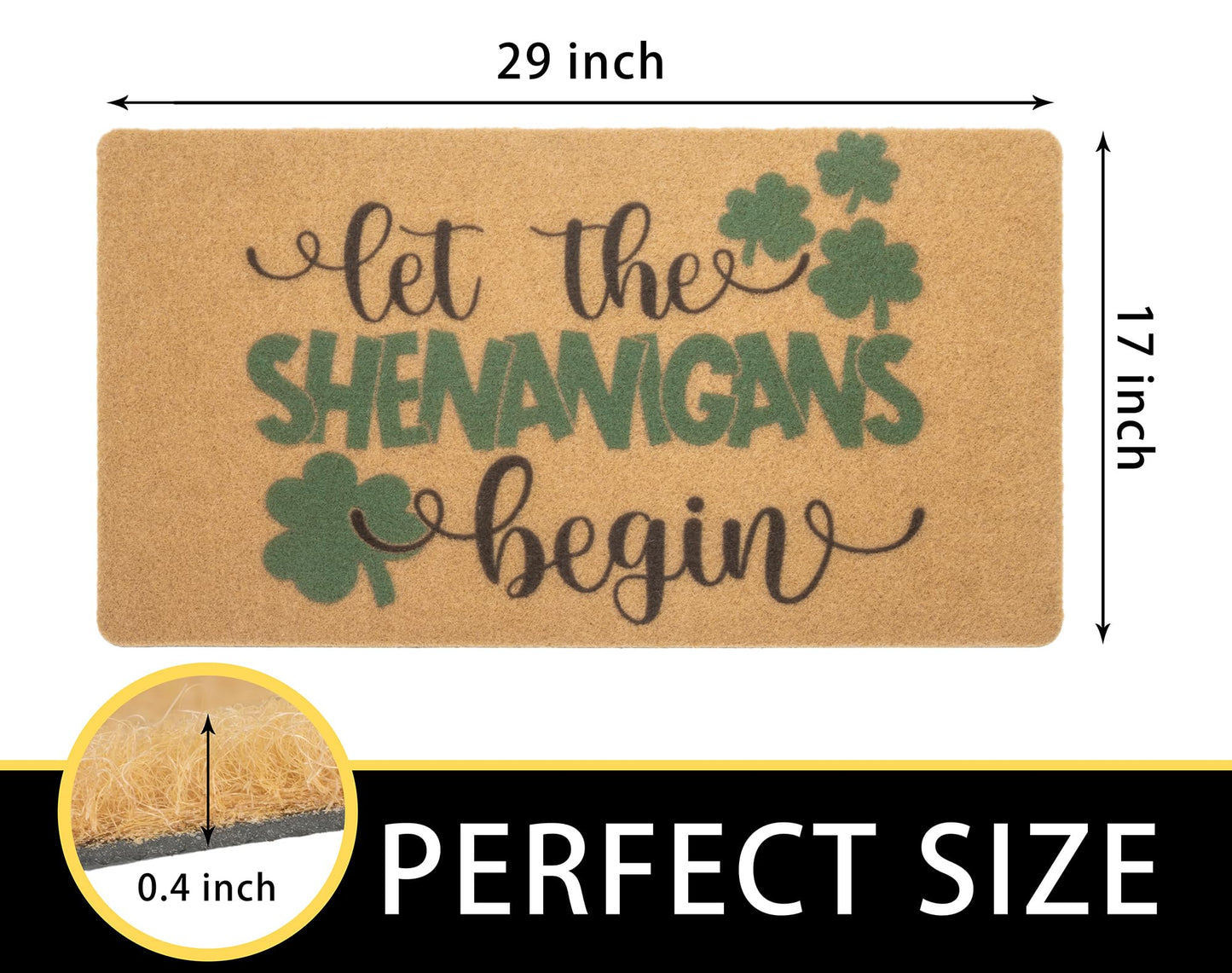 KorhLeoh St. Patrick's Day Entrance-Welcome-Doormat, Shamrocks Front-Door Door Mat Clovers Decorative Artificial Coir Mat 17" X 29"