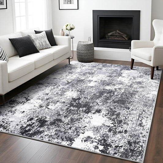 Enqinar Modern Abstract 4x6 Rug, Soft Washable Area Rug for Bedroom, Non Slip Thin Foldable Low Pile Stain Resistant Carpet for Living Room Dining Room Home Office Decor, Black Grey White