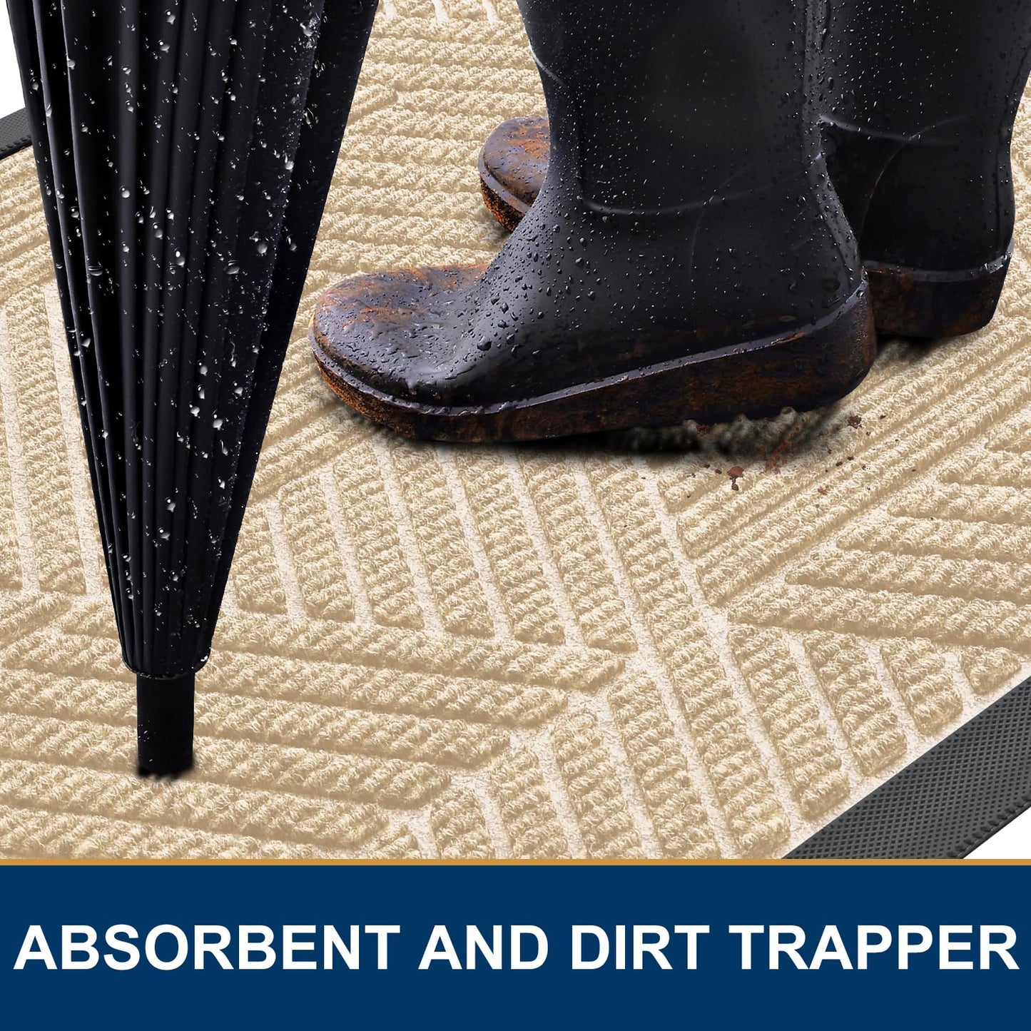 Smiry Front Door Mat Outside Entrance, Heavy Duty Sturdy Natural Rubber Doormat, Trap Dirt and Moisture, Easy Clean Low Profile Mats for Indoor Outdoor Entry, Irregular Triangle (29.5x17, Beige)