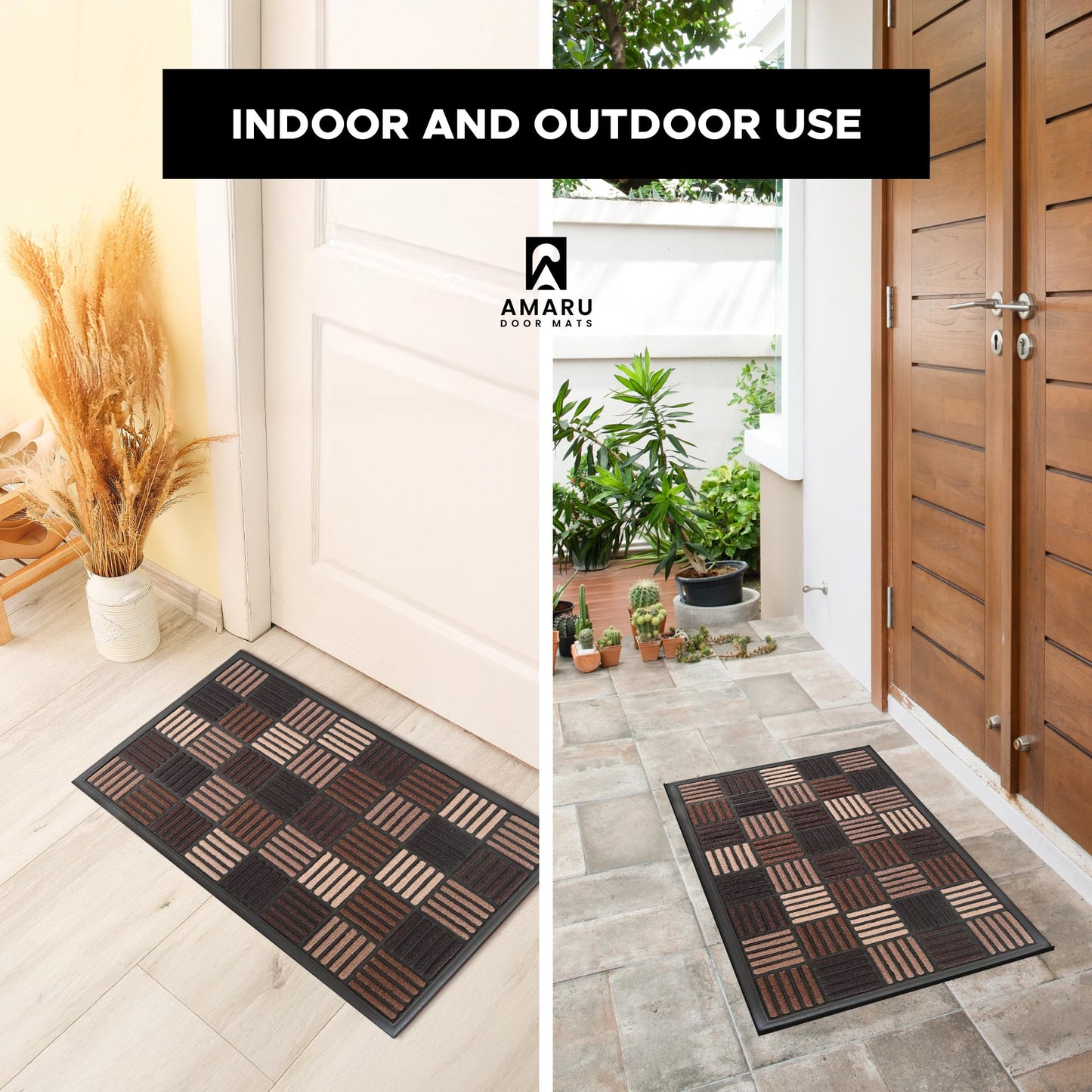 AMARU DOOR MATS - Welcome Mat for Front Door, Non-Slip, Sq Brown, 17x29in