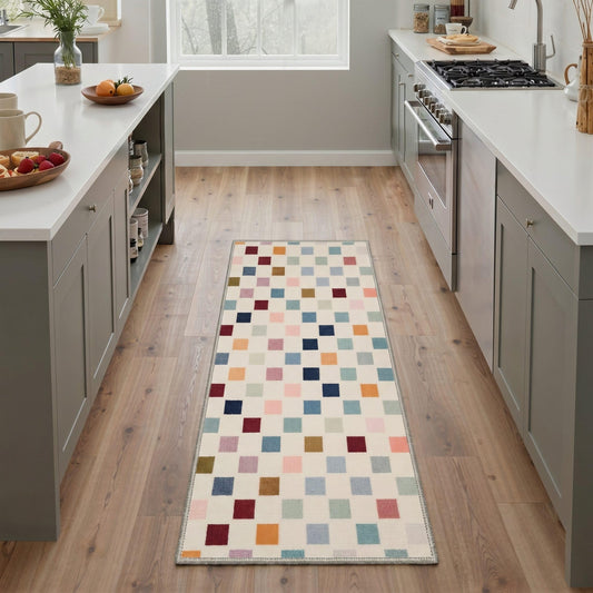 Bavni 2x5 Runner Rugs Non Slip Washable, Low Pile Lightweight Print Rug for Hallway Kitchen Laundry Room Bedroom Bathroom, Muted Multicolor