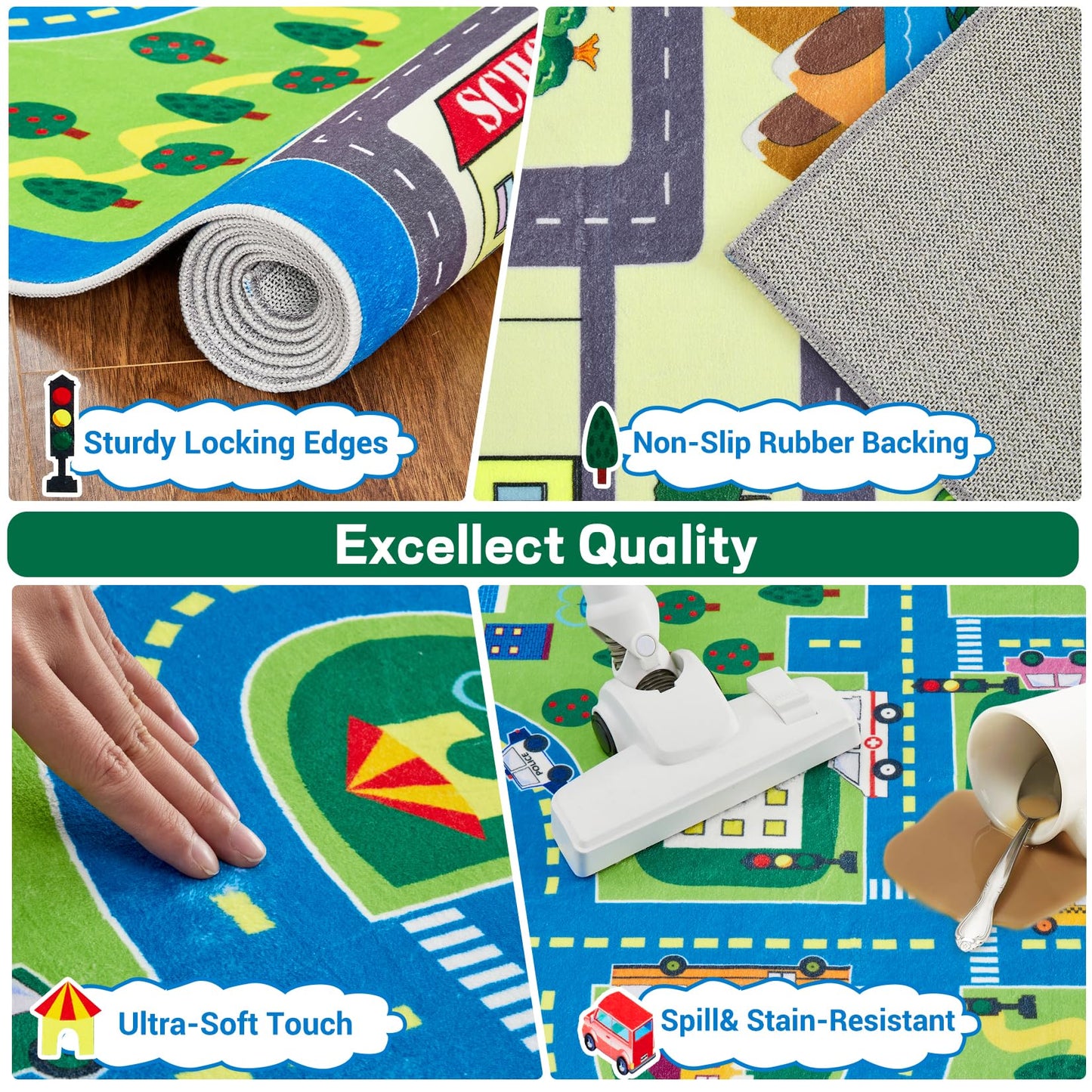 GarveeHome Washable Kids Rug 8x10 ft Kids Carpet Play Mat Car Play Rug, City Life Traffic Road Large Children Educational & Game Area Rug for Toddler Boys Girls Bedroom Playroom Classroom Nursery