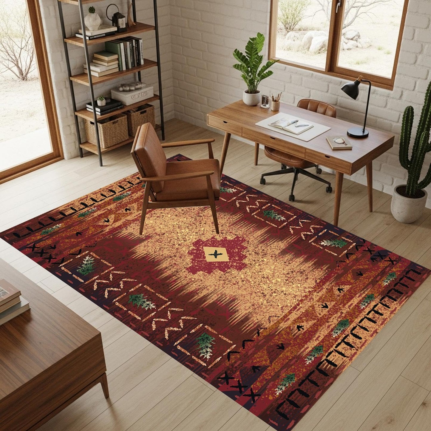 Southwestern Tribal Rug 3x5 – Rustic Western Aztec Area Carpet for Living Room, Bedroom or Cabin – Washable, Non-Slip, Fade-Resistant, Pet-Friendly, Earth Tone Floor Mat for Home Decor