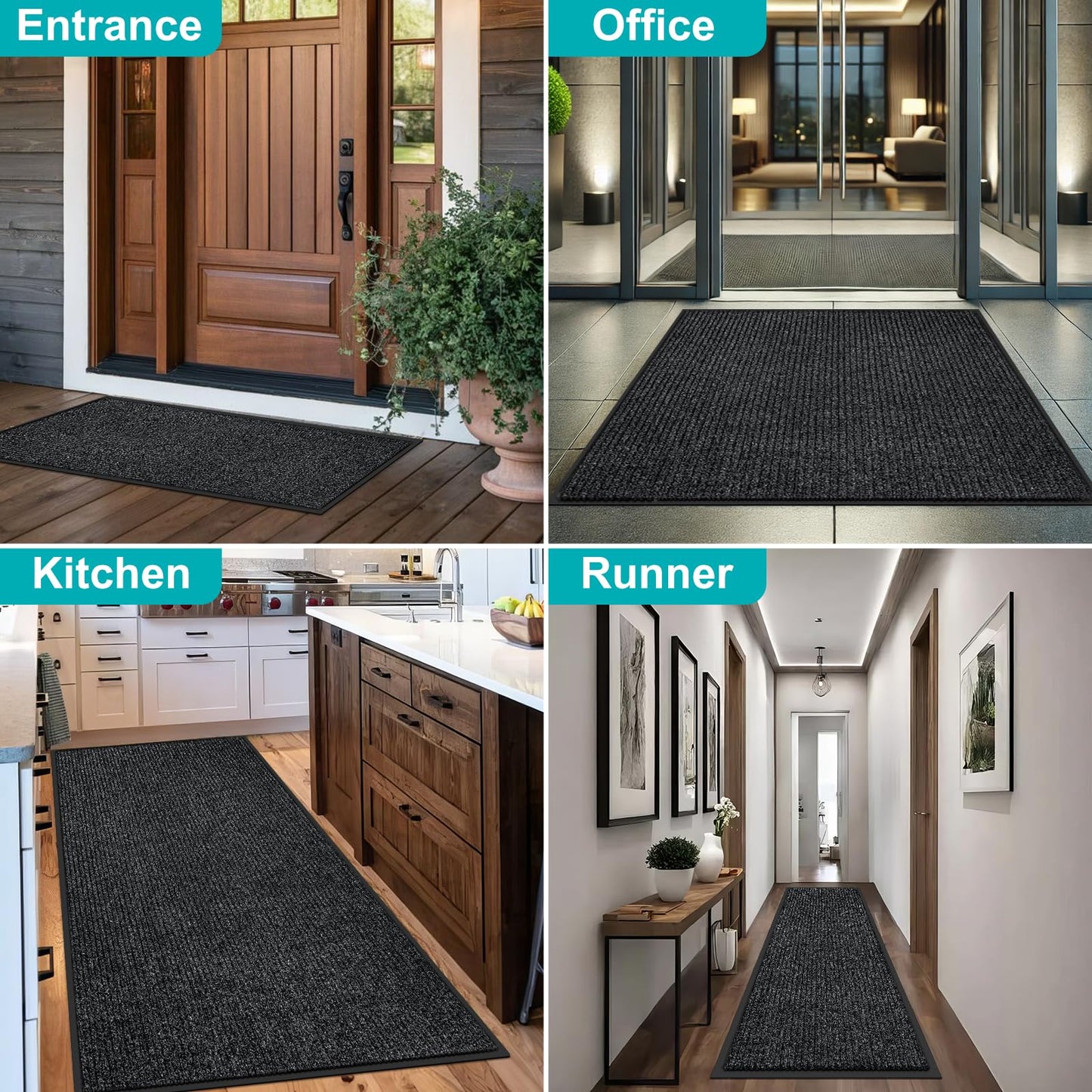 Azadx 4'x6' Front Door Mat Heavy Duty Indoor Outdoor Door Mat Non-Slip Backing Doormat for Entryway Stain and Fade Resistant Commercial Floor Mats Entry Mat Low Profile Welcome Door Mats