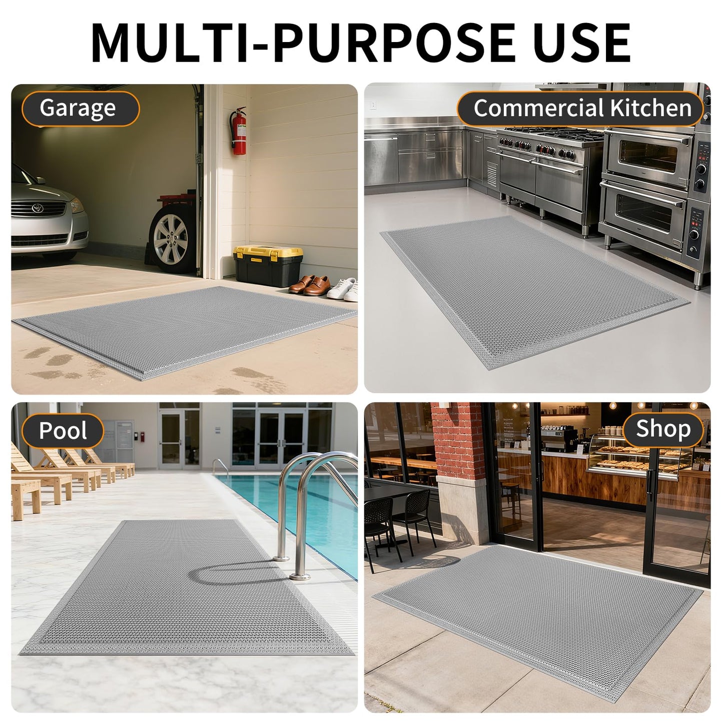 QiCaiJia Front Door Mat 24''x71'', Drainage Heavy Duty Dirt Trapping Non-Slip Doormats, Outdoor Rubber Floor Mats, Restaurant Commercial Kitchen Industral Pool Entrance Bar Wet Area, Grey