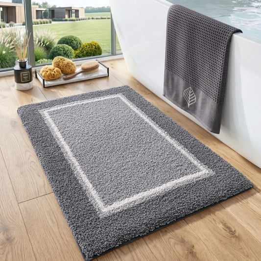 DEXI Bathroom Rugs 24x16, Absorbent Extra Soft Plush Microfiber Bath Mat for Bathroom, Non Slip Washable Bathmat Quick Dry for Shower Floor, Sink, Tub, Laundry Room, Light Grey