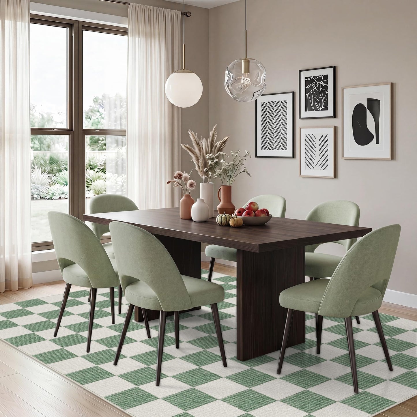 Tribesigns Checkered Washable 5x7 Area Rugs for Living Room, Soft Non-Slip Sage Green Rug for Bedroom, Geometric Printed Dining Room Carpet for Office Playroom Decor, Oeko-Tex Certified