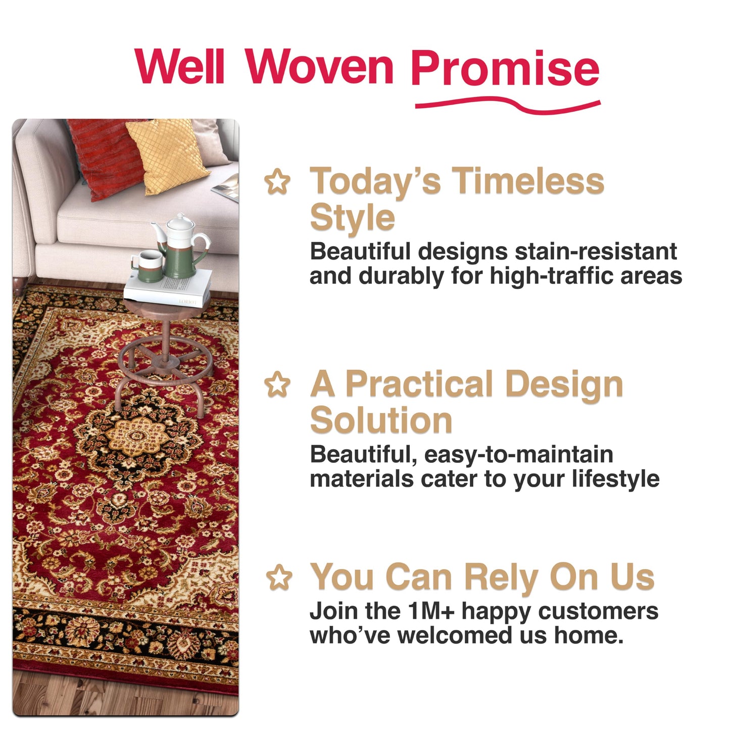 Well Woven Barclay Collection Medallion Kashan Red 8x10 Area Rug - for Living Room, Bedroom, and Dining Room