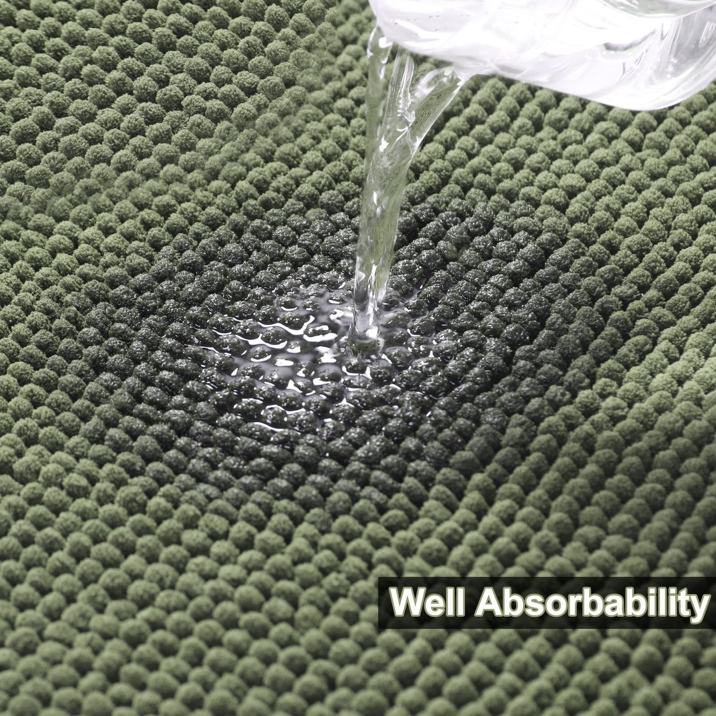 Urvoix Bathroom Rugs Sets 3 Piece, Non-Slip Chenille Bath Rug - Ultra Soft, Washable, Super Absorbent Bath Mat for Bathroom, Toilet and Tub (Sage Green)