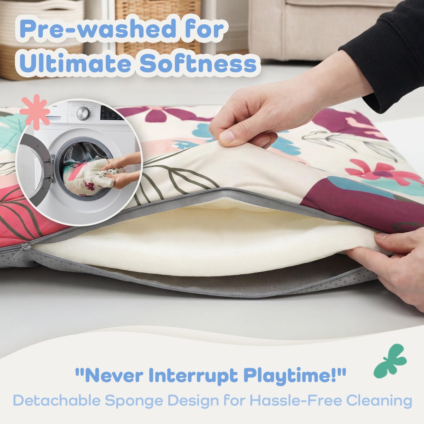 PaPaMat 1.5" Thick Baby Play Mat, 50x50 Removable & Machine Washable Cover