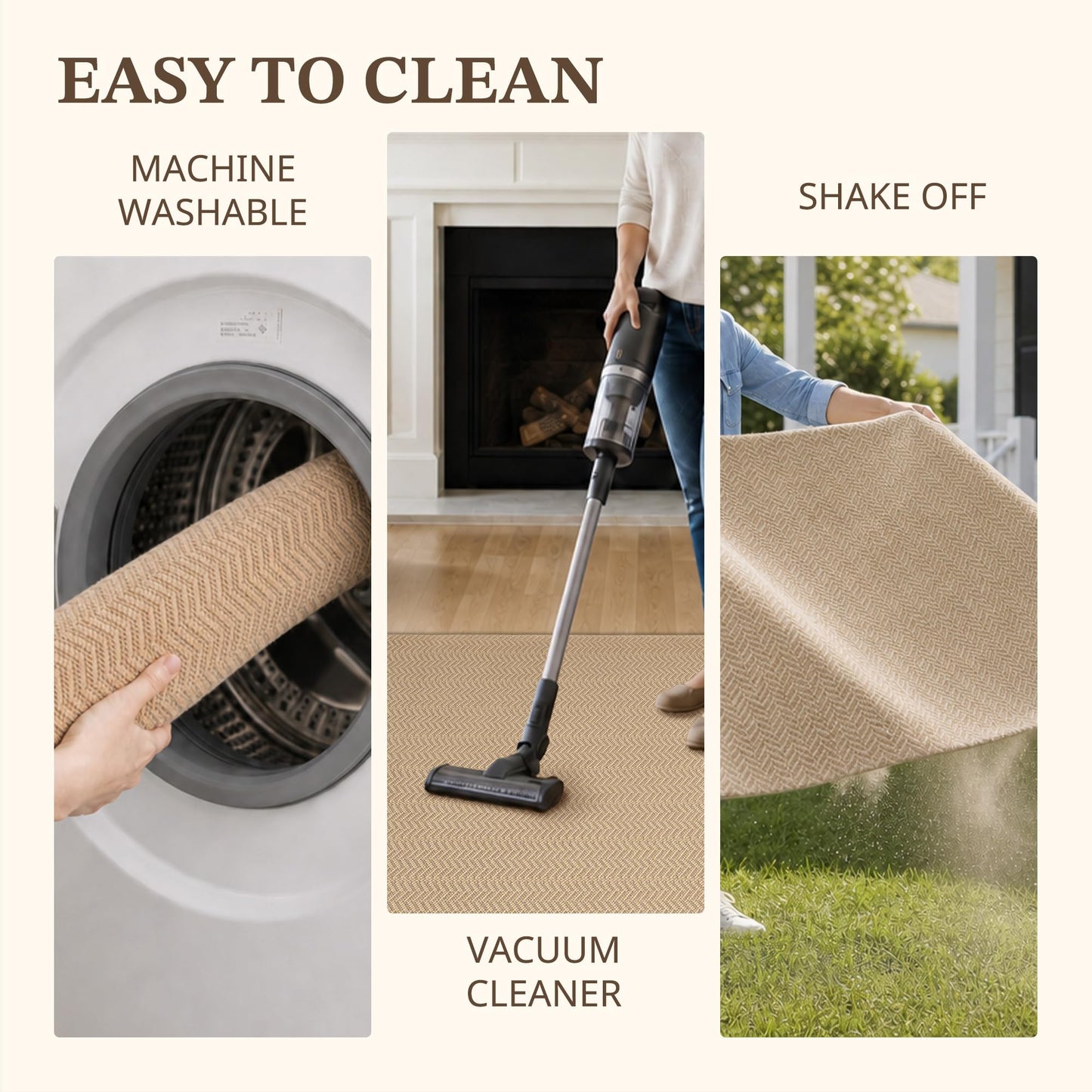 MatEssenz Kitchen Rugs Set of 2, 20" x 30" + 20" x 48" Non Slip Washable Kitchen Mats for Floor, Absorbent Low Profile Sink Runner, Durable Herringbone Woven Farmhouse Rug, Khaki