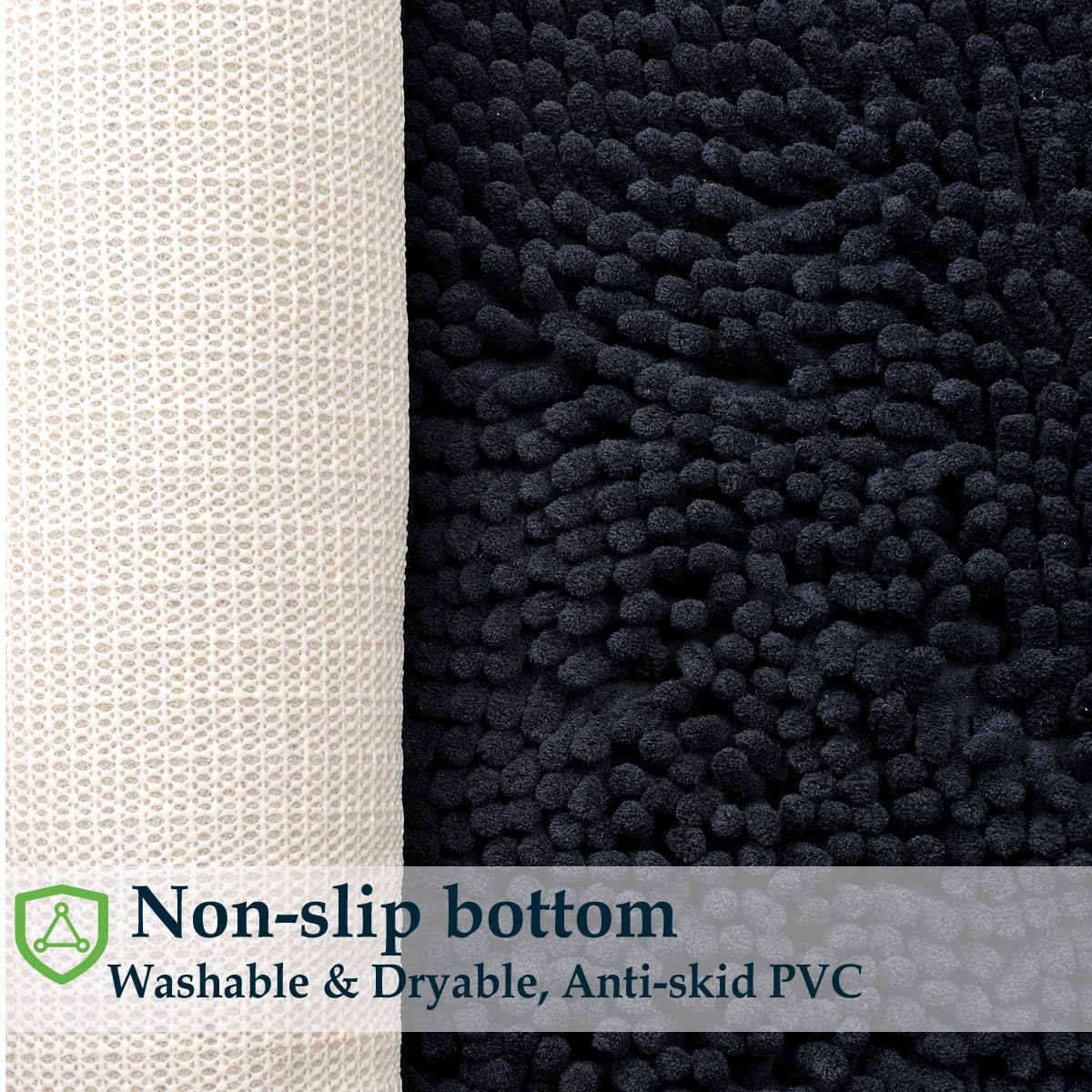 Bathroom Rugs Sets 4 Piece, Extra Soft Absorbent Chenille Bath Rugs, Non Slip Rubber Backing Machine Washable Quick Dry Bath Mats for Bathroom Floor, Tub, Shower, Home Decor Accessories, Black