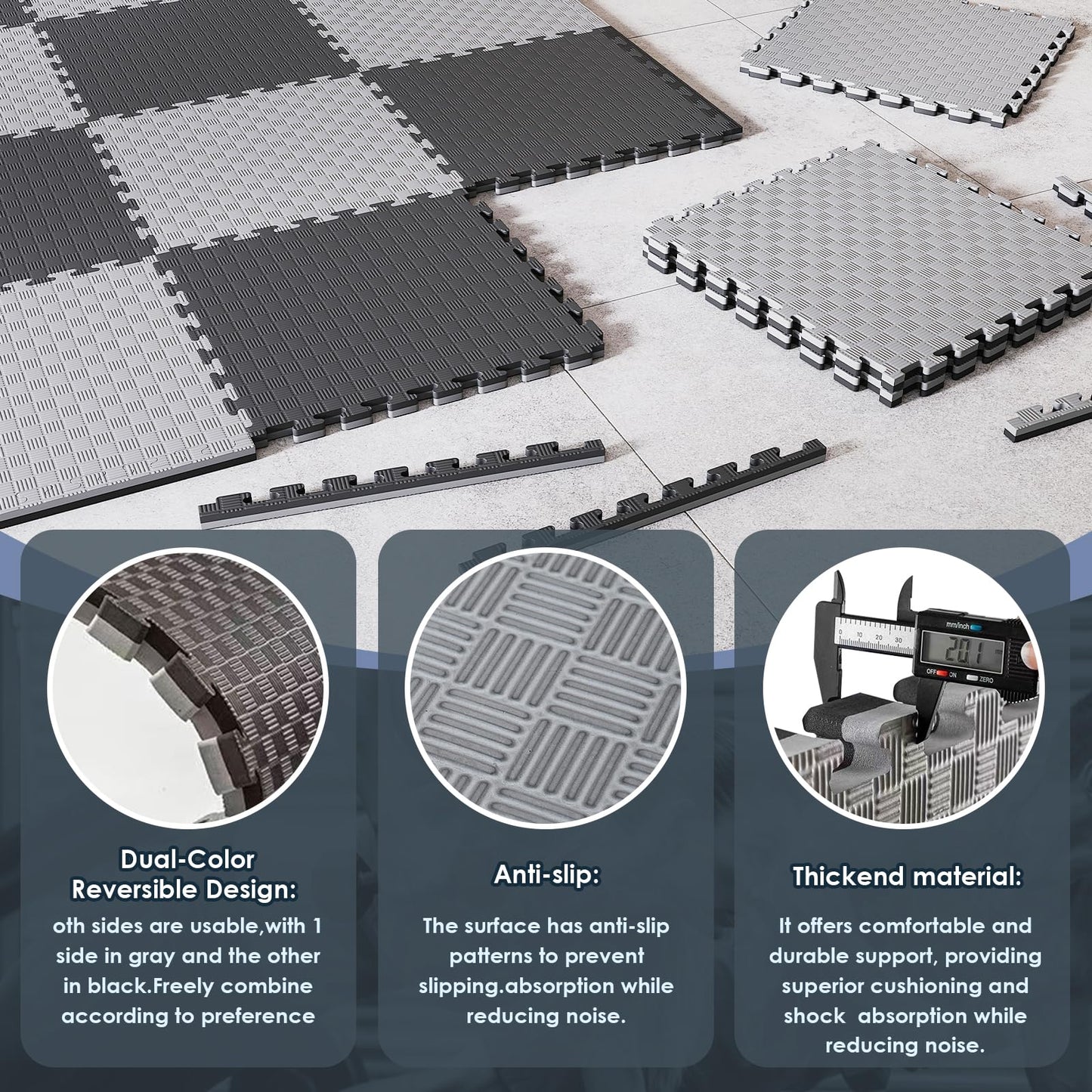 LVETOLS Reversible Dual‑Color EVA Foam Gym Mats, 16 Tiles (20"x20"), Two‑Tone Double‑Layer Interlocking Puzzle Floor Tiles for Home Gym, Workout Room & Garage
