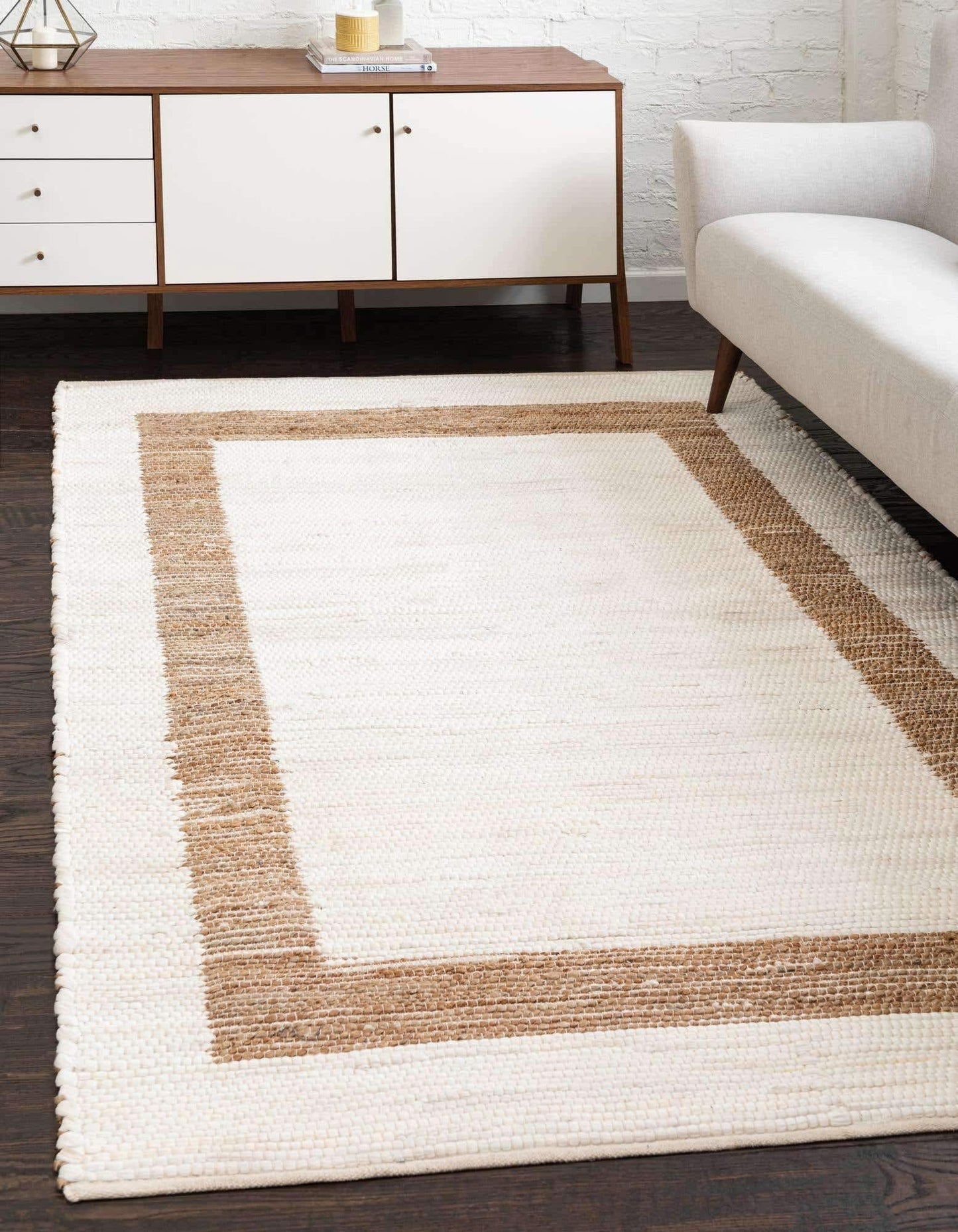 Unique Loom Chindi Jute Collection Area Rug (5' 1" x 8' Rectangle, White and Natural/ Natural)