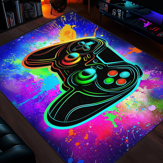 Gaming Rugs for Boys Teens Bedroom Gamer Area Rug Colorful Gamepad Game Rug for Gamer Room,Playroom, Dorm, Gaming Room Decor Non-Slip Floor Mat Gaming Area Carpets 47×71 Inches