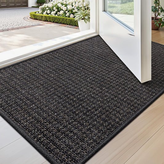 LUMI Thin Indoor Door Mat 24''x36'', Traps Dirt and Moisture, Non-Slip Rubber Backing Mats, Modern Inside Doormat for Home Entrance, Entryway, Patio & Porch, Dark Gray