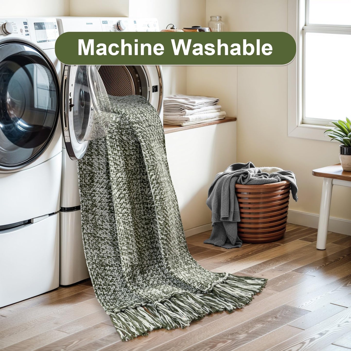 Collive Small Bathroom Rug, 2' x 3' Hand-Woven Low Profile Front Entryway Rug, Olive Green/Cream Cotton Reversible Washable Kitchen Mat Modern Farmhouse Carpet for Foyer Bedroom Back Door Decor