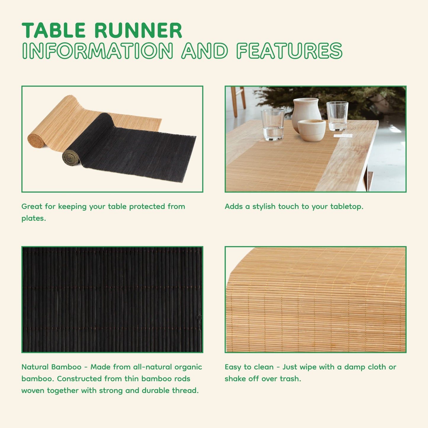 BambooMN Carbonized Bamboo Matchstick Table Runner, 1 Piece