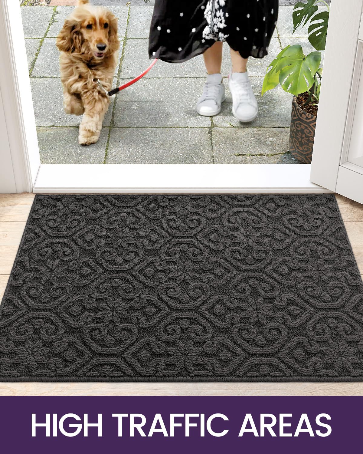 DEXI Front Door Mat Indoor Entrance, 3x5 Non Slip Entryway Doormat Dirt Trapper, Absorbent Entry Mats for Inside House, Patio, Porch, Dark Grey