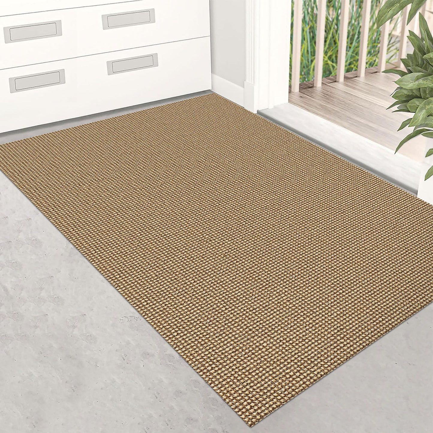 EARTHALL 2 PCS Boho Area Rug Washable Rugs for Entryway Natural, Braided Rubber Backed Throw Rugs Door Mat Indoor Outdoor Entrance, Cotton Woven Carpet for Kitchen Foyer Front Door Living Room