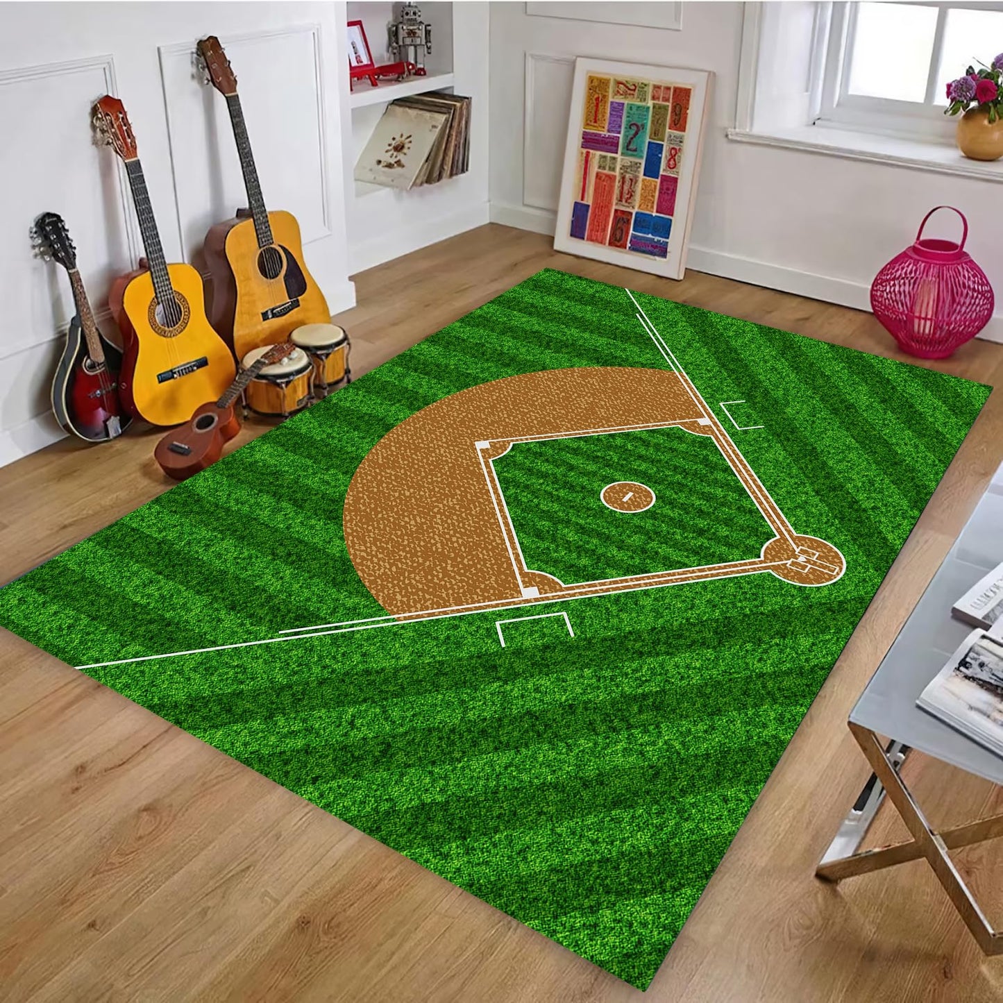 Osimiccp Baseball Rug for Bedroom 3'x5' Non Slip Sports Rug for Living Room Baseball Room Decor