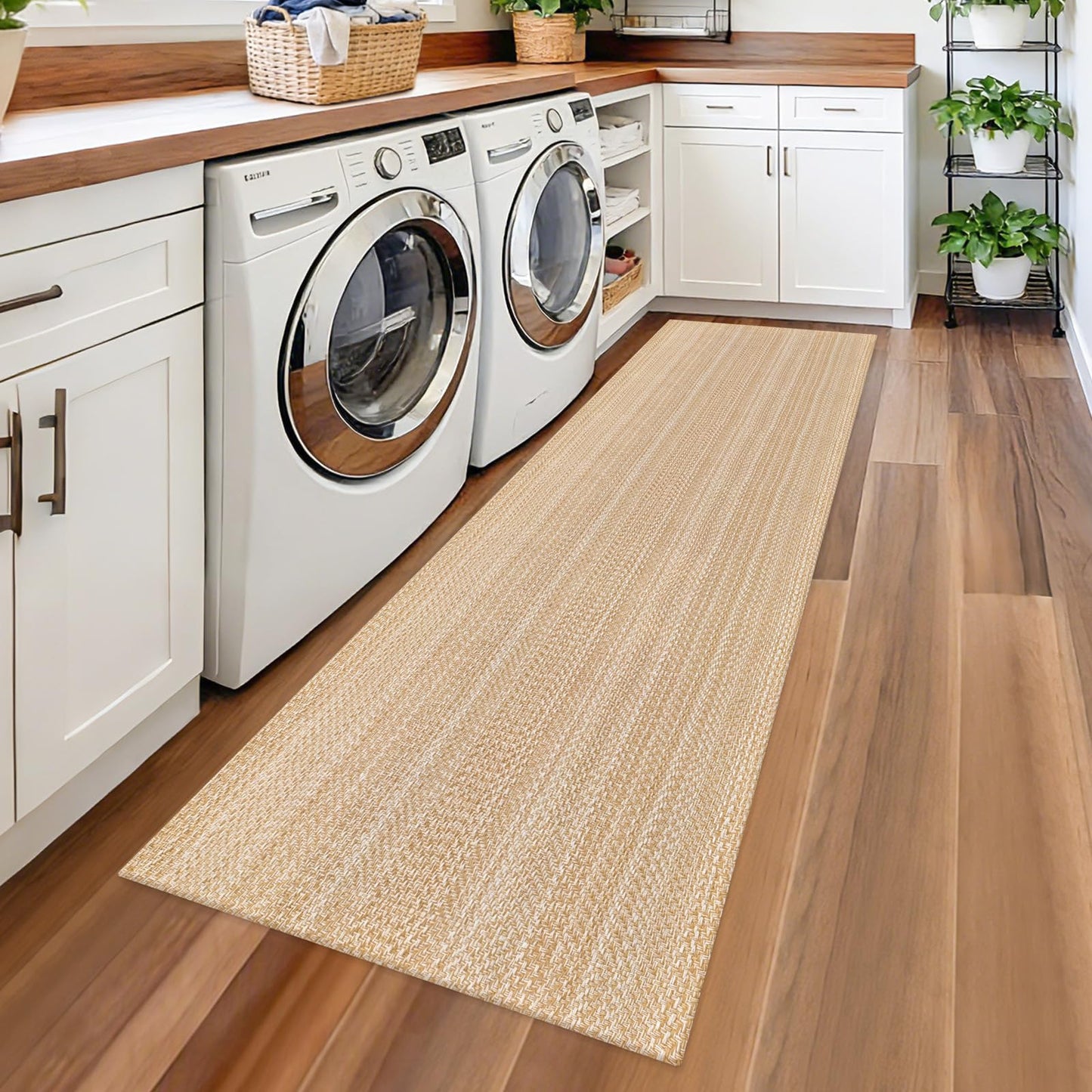 Washable Runners for Hallways 2x8 ft Kitchen Runner Non Slip Rubber Backed Hall Runners Cotton Entryway Runner Rugs Floor Carpet Floor Rugs for Living Room Indoor Backdoor Bedroom Kitchen(Khaki/Ivory)
