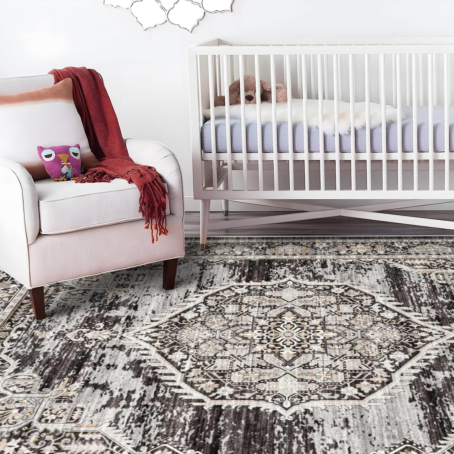 Washable Rugs 10x14 Area Rug: Large Rugs for Living Room - Oriential Distressed Printed Floral Carpet - Non Slip with Rubber Backing Area Rug 10'x14' Black