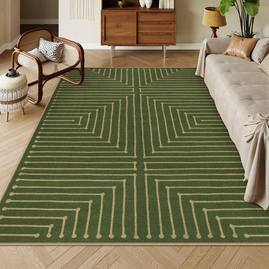 Lahome Neutral Geometric 8x10 Easy Jute Rug, Green Indoor Outdoor Rugs 8x10 for Living Room Office, Farmhouse Rhombus Non Slip Non Shedding Floor Carpet for Patio Backyard Bedroom Decor