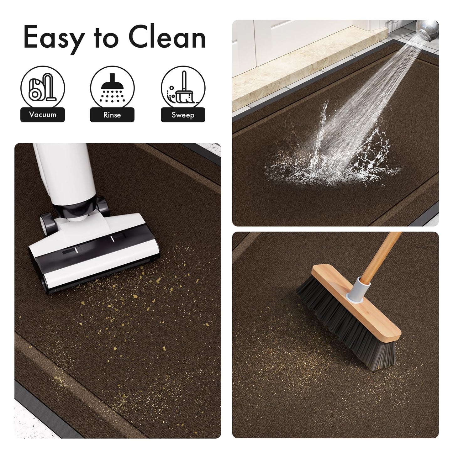 Atoping Front Door Mat Indoor Outdoor Entrance, All-Season Waterproof Outdoor Doormat, Absorbent Floor Mats Traps Dirt & Moisture, Rubber Backing Low Profile Entryway Mat, Brown, 34"*60"