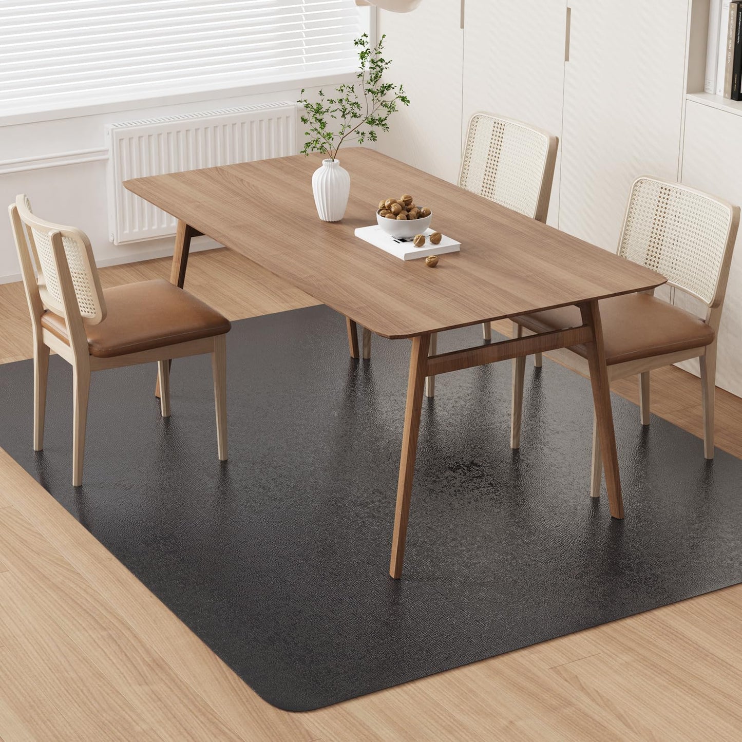 ZPAI Area Floor Mat for Home, 5'×7' Large Black No Slip Waterproof Vinyl Area Rug for Dining Room, Spill Resistant Hard Floor Protector Cover for Mud Room, Easy Clean Splat Mat for Under High Chair