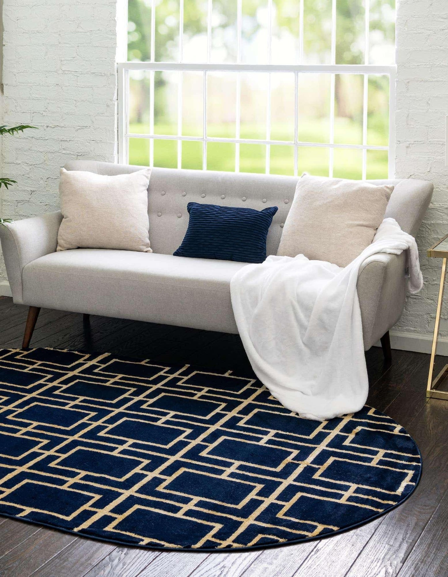 Unique Loom Glam Collection Area Rug - Deco (4' 1' x 6' 1' Oval, Navy Blue Gold/ Gold)