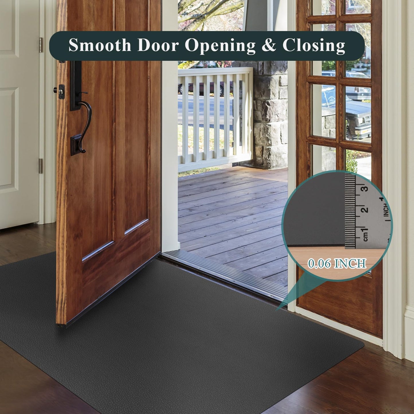 FURKIT Front Door Mat Indoor Outdoor, Waterproof Low Profile Entrance Mat for Back Door, Leather-Look Soft PVC Rug for Entryway, Easy Clean and Stain Resistant Doormat, Dark Gray, 2×3 ft