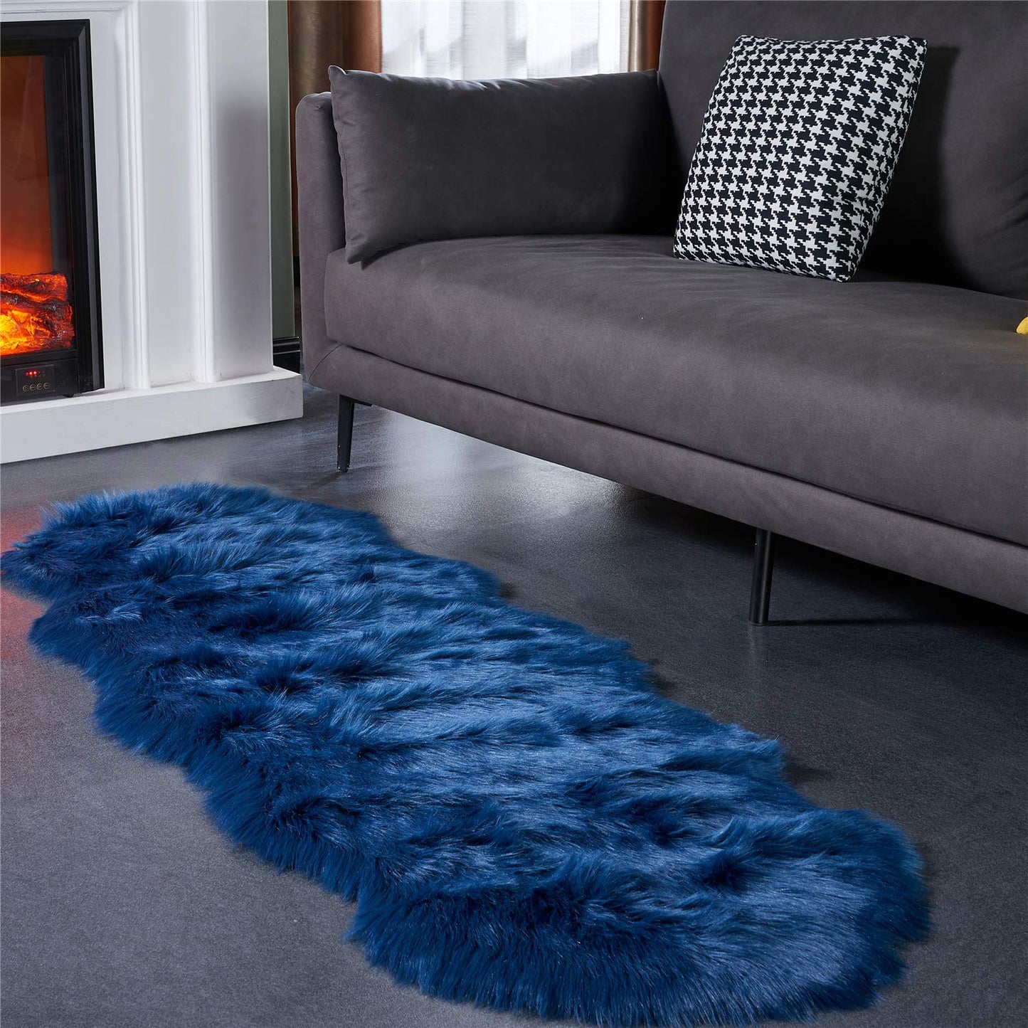 EasyJoy Ultra Soft Fluffy Shaggy Area Rug Faux Fur Rug Chair Cover Seat Pad Fuzzy Area Rug for Bedroom Floor Sofa Living Room (2 x 6 ft Sheepskin, Dark Blue)