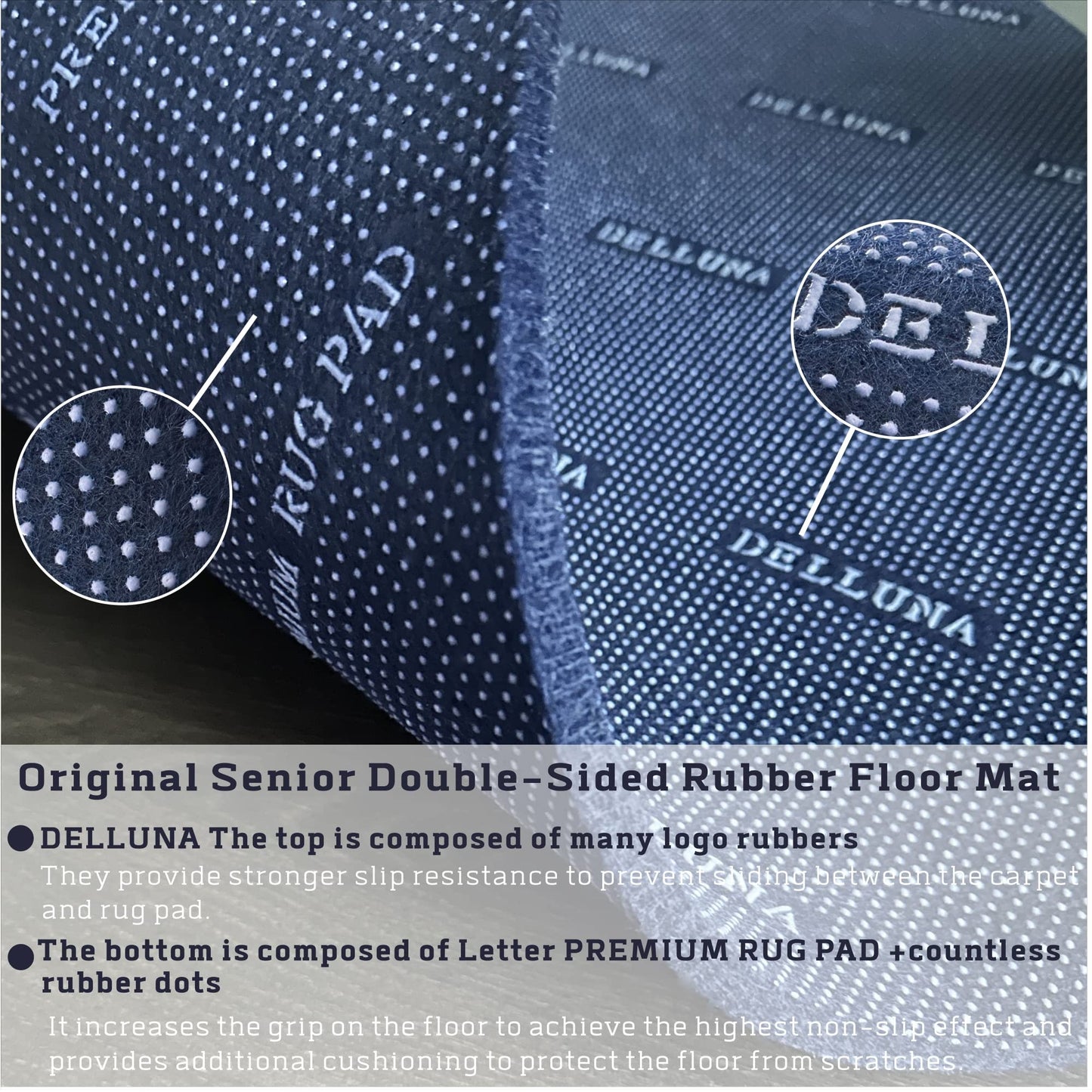 DELLUNA Non-Slip Area Rug Pad 2'x3', 3/8" Thick Double Side Rubber + Felt, Premium Deluxe Cushioned- Safe for All Floors, Adds Comfort and Protection, Ultra Strong Grip, Stop Rug from Moving.